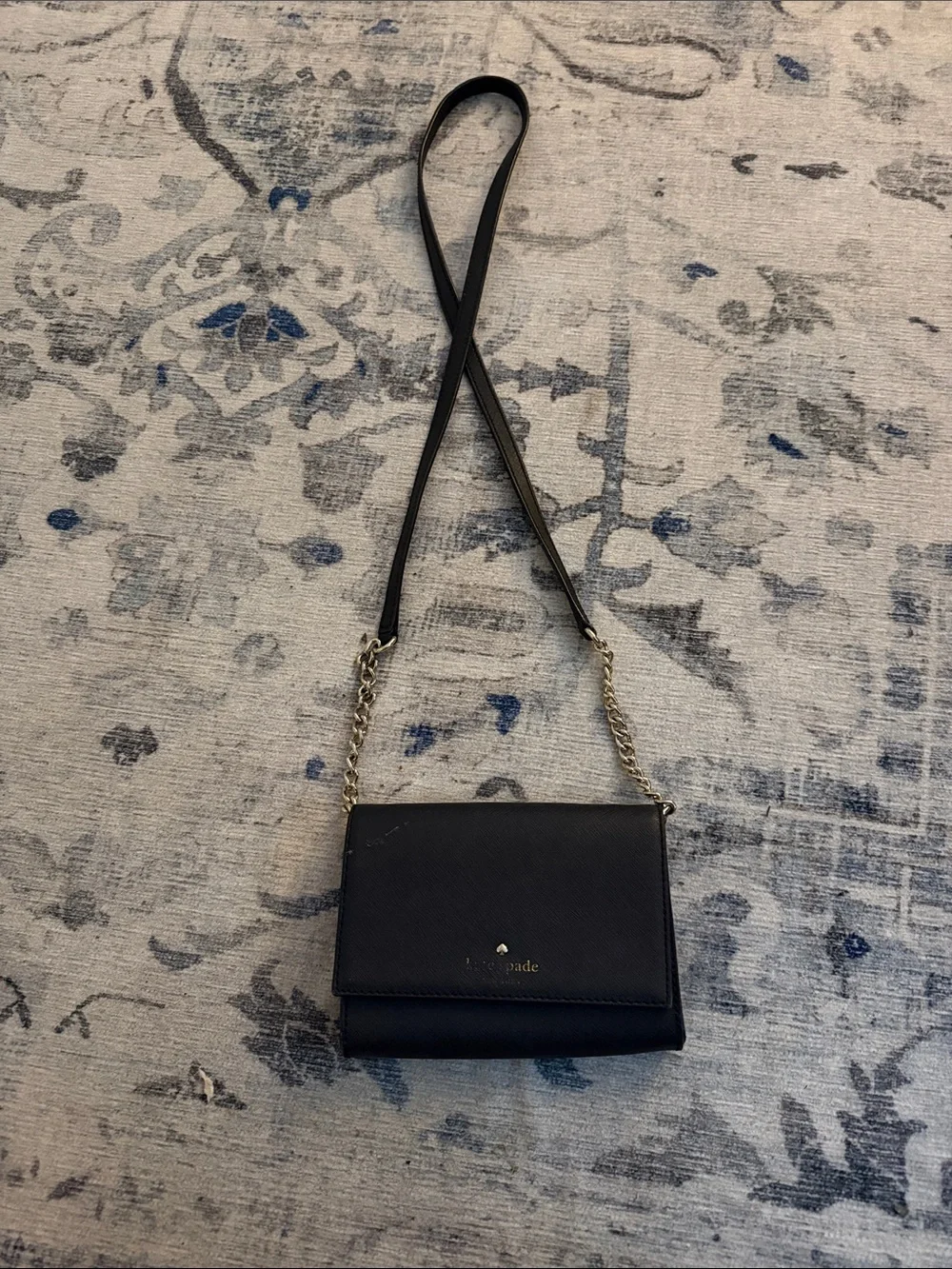 kate spade Black Leather Crossbody with Gold Chain Strap